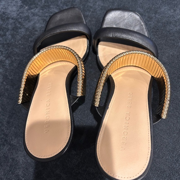 Veronica Beard Meena Leather High-Heel Sandals in Black & Gold NWOB Size 7 1/2 - Picture 2 of 4